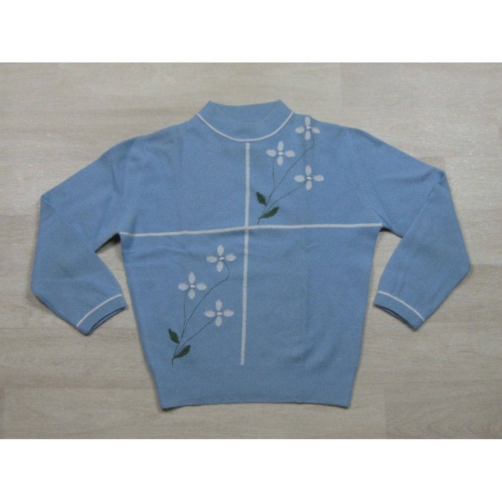 Vintage 1950s Bobbie Brooks Intarsia Sweater Womens (M) Wool Blend Daisy Preppy
